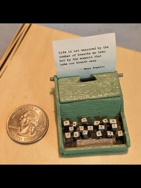 Tiny Typewriter in Retro Mint Green Maya Angelou Quote, Handmade Miniature Art